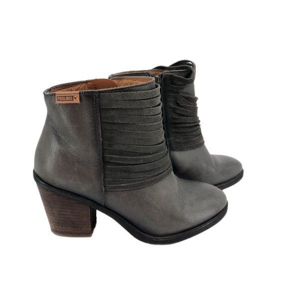 PIKOLINOS Shoes - PIKOLINOS Gray Leather Ankle Boots & Booties | High Block Heel